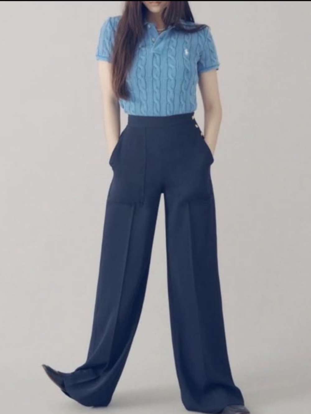 Beautiful Ralph Lauren Navy High-Waist Wide Leg Trousers Authenticated